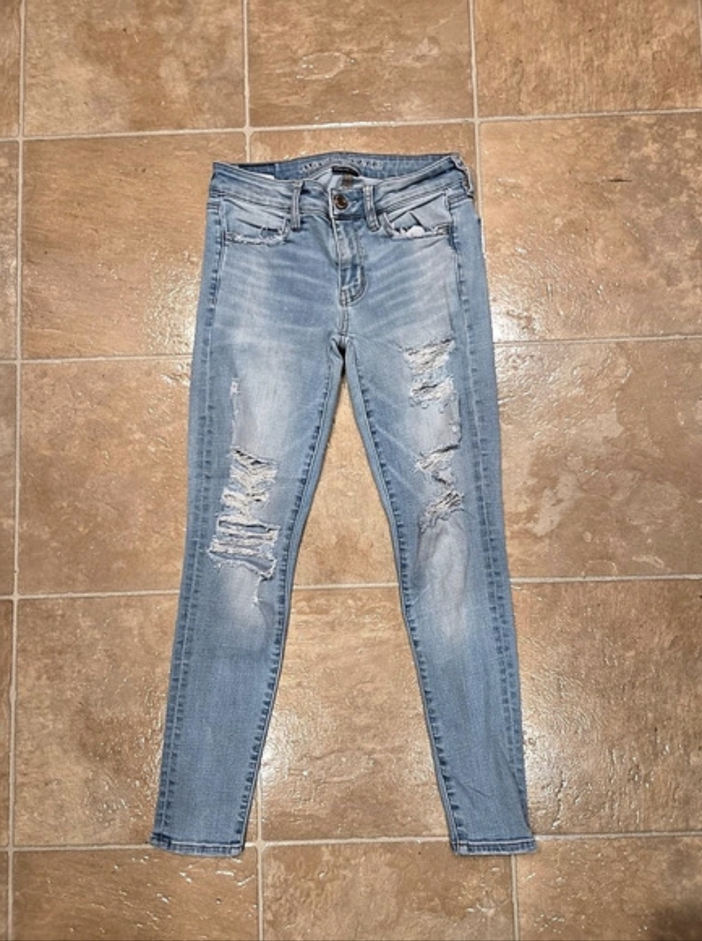 American Eagle Jegging Distressed Skinny Jeans in Blue Size 2